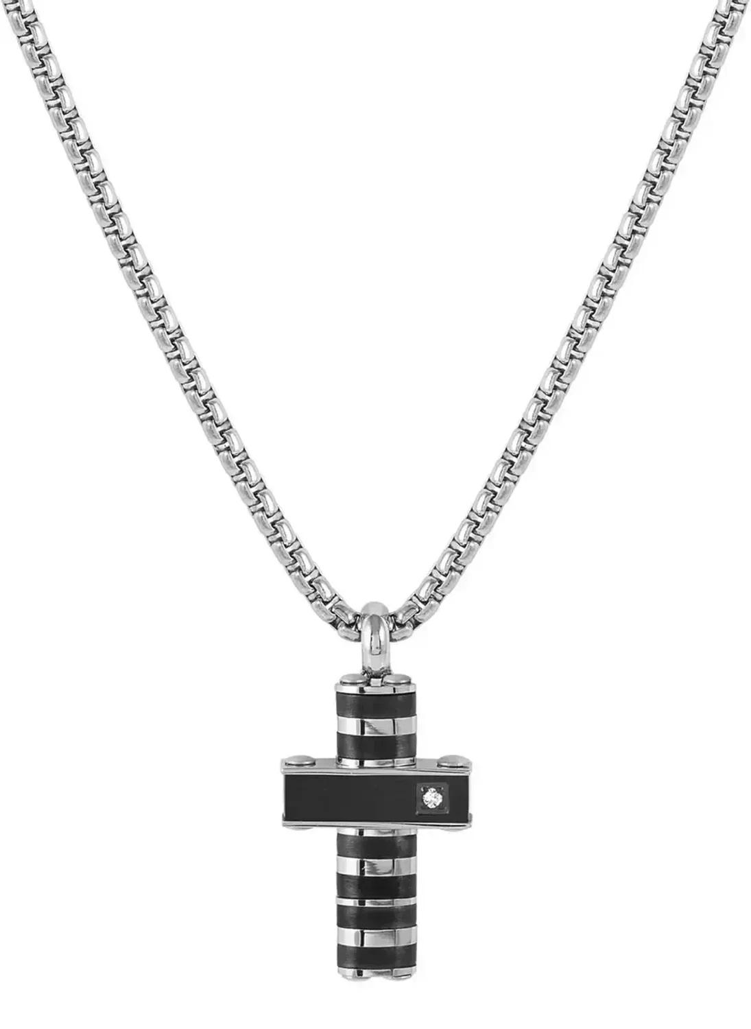 Naszyjnik Nomination Italy Strong Diamond krzyż z białym diamentem 028328037 wykonany z najwyższej jakości stali szlachetnej w srebrnym kolorze..webp